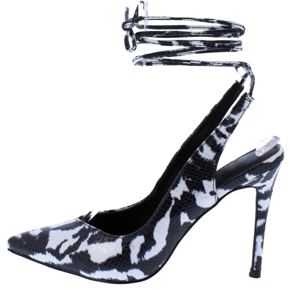Black & White Vegan Leather Animal Print Pumps - Picture 4 of 5